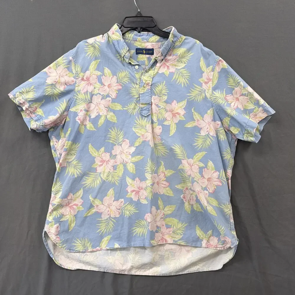 Polo Ralph Lauren Hawaiian Floral 1/2 Button-Down Pullover Shirt - Mens Size XXL
